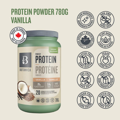 Botanica Organic Vegan Perfect Protein Powder – Plant-Based, Gluten Free, Stevia & Sugar Free – 20 g Protein + 3.4 g BCAAs per Serving, Vanilla, 780 g