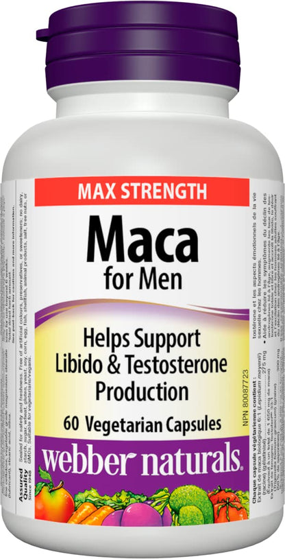 Webber Naturals Maca for Men, 60 Capsules, Contains Organic Maca & Testofen Fenugreek, Men's Health Support, Vegan - Available at All In One Marketplace Canada