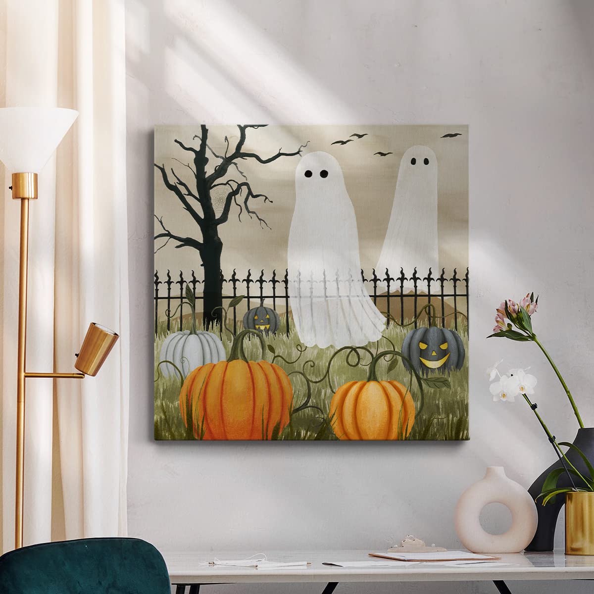 Renditions Gallery Modern Canvas Wall Art Pictures for Office Decorations Halloween Hunted Pumpkin Patch Premium Wall Hanging Wooden Artwork for Livingroom Kitchen Paintings - 32"X32" LT508