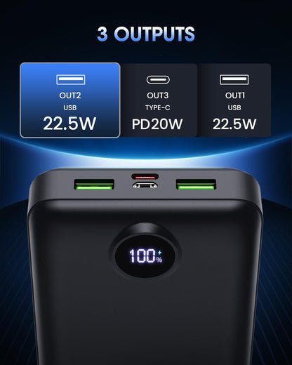 Power Bank Fast Charging 50000mAh 22.5W Portable Charger USB C Quick Charge with 3 Outputs & 2 Inputs LED Display Huge Capacity External Battery Pack for iPhone, Samsung, iPad etc