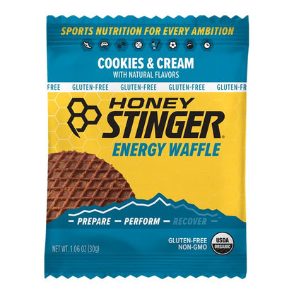 Honey Stinger Organic Gluten-Free Cookies & Cream Waffle | Energy Stroopwafel for Exercise, Endurance and Performance | Sports Nutrition for Home & Gym, Pre & During Workout | 12 Waffles, 30g
