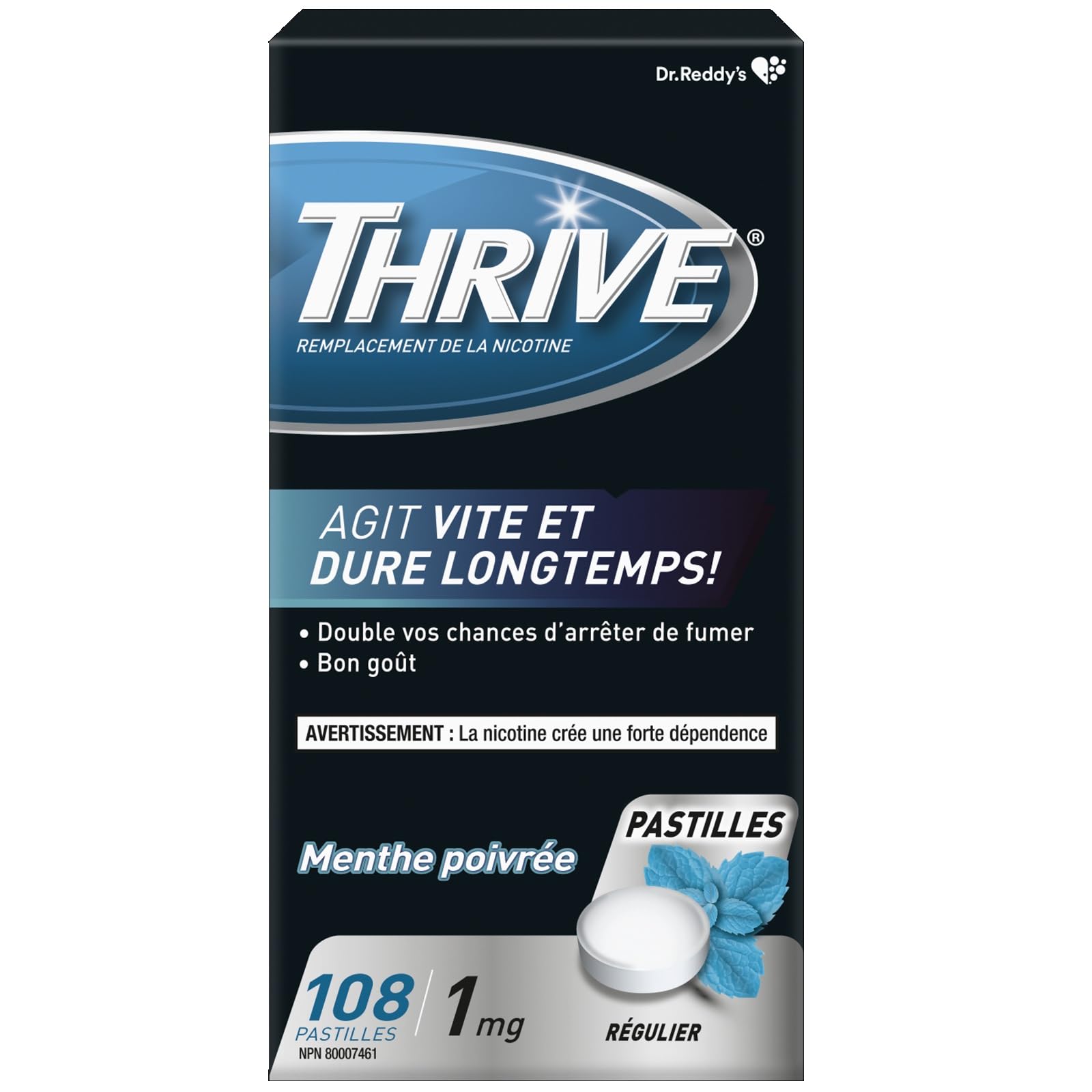 Thrive Nicotine Replacement Lozenges, 1mg Regular Strength, Peppermint, 108 Count