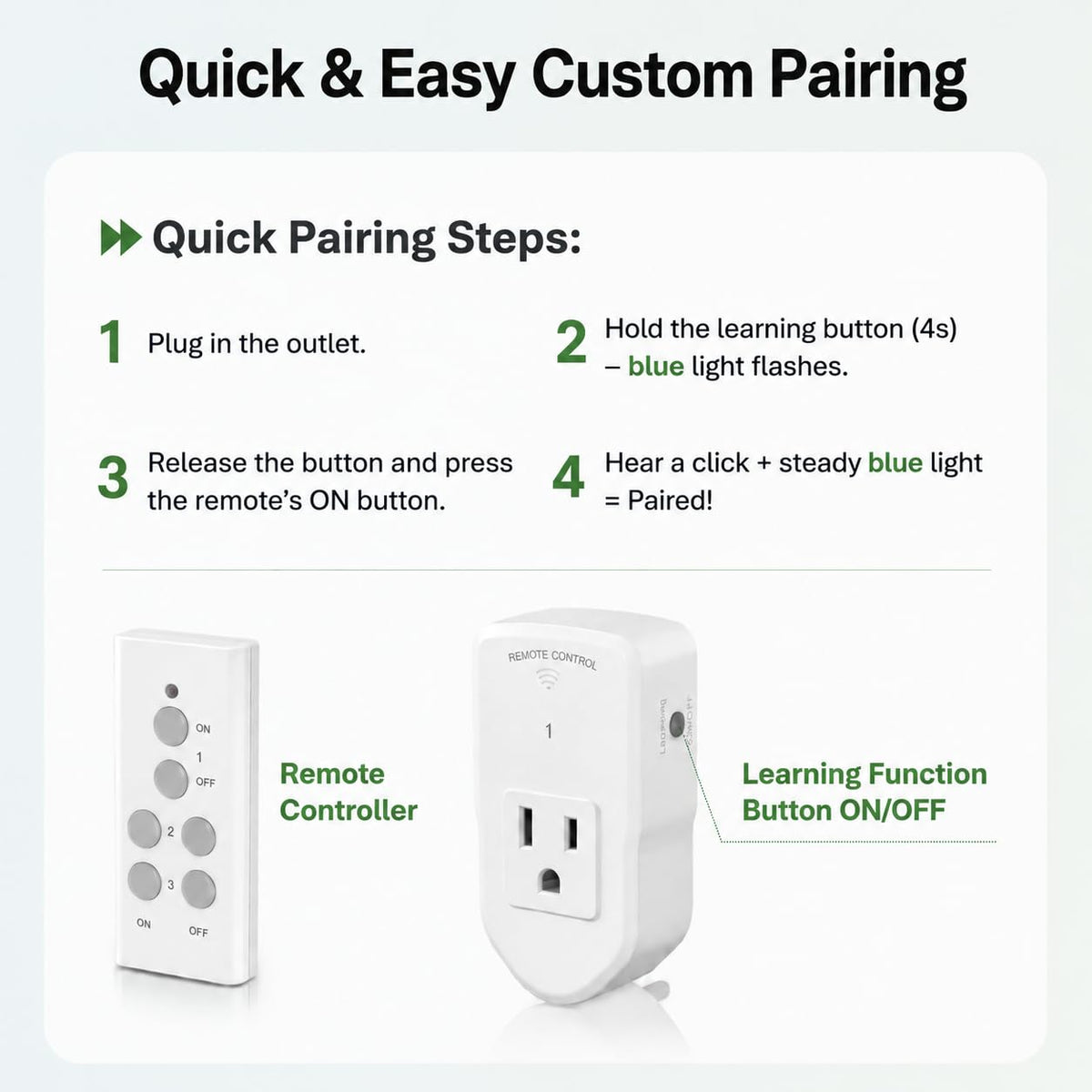 BN-LINK Wireless Remote Control Electrical Outlet Switch for Lights, Fans, Christmas Lights, Small Appliance, Long Range White 10A/1200W, 1 Remote + 1 Outlet 🍁 All In One Marketplace Canada