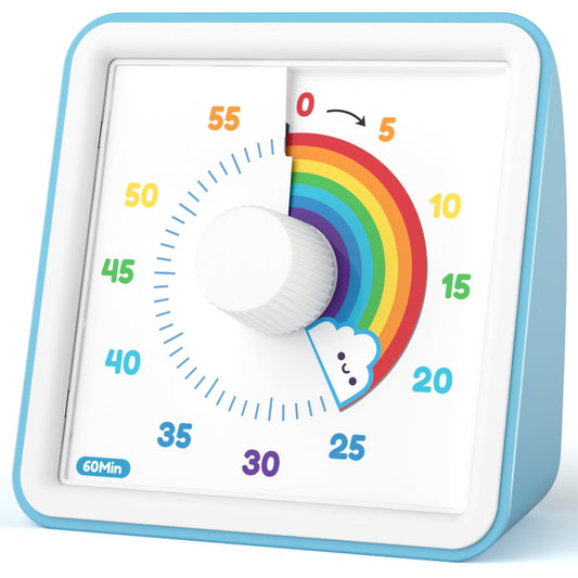 LIORQUE Visual Timer 60 Minute Countdown Timer for Kids Autism with Rainbow Pattern Design, Silent Time Management Tool, No Ticking - Available at All In One Marketplace Canada