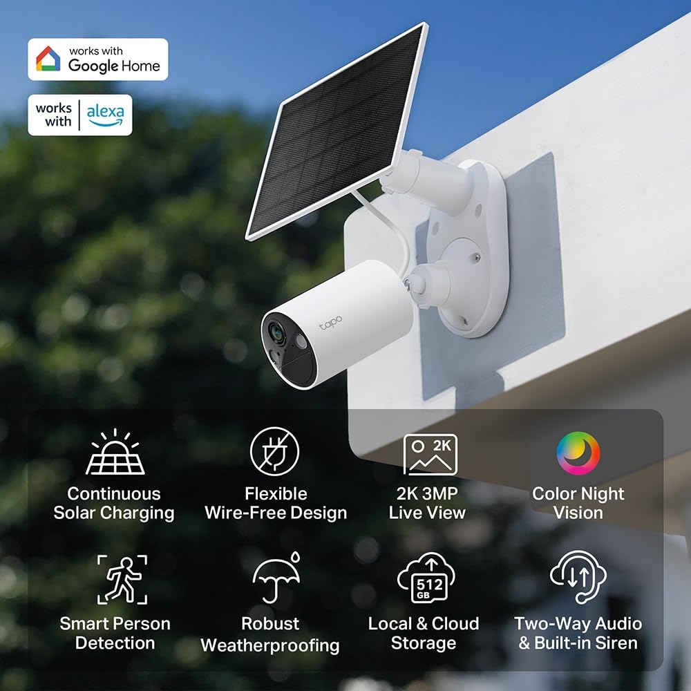 TP-Link Tapo Solar-Powered Security Camera Kit, 2K Wireless Battery Camera w/Solar Panel Base, Smart Person Detection, SD/Cloud Storage, Spotlight Color Night Vision, No Hub Needed (Tapo C410 KIT) - Available at All In One Marketplace Canada