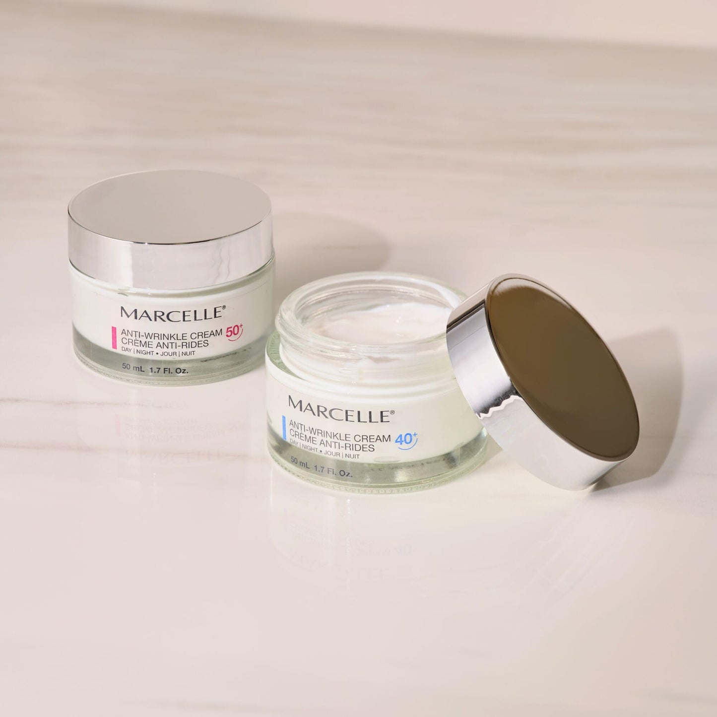 Marcelle Anti-Wrinkle Cream 50+, Day & Night, Anti-Aging Cream, Reduces Fine Lines & Wrinkles, 24H Hydration, Fragrance-Free, Hypoallergenic, Cruelty-Free, 50 mL - Available at All In One Marketplace Canada