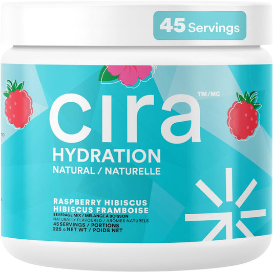 Cira Hydration Electrolytes Powder - Daily Electrolyte Powder, Sugar Free, Naturally Sweetened w/Stevia, Hydration Powder w/Himalayan Salt for Dehydration Relief - Raspberry Hibiscus, 45 Servings