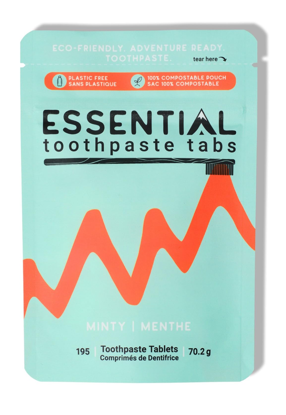 Essential Toothpaste Tabs, Made in Canada, Fluoride Free, Nano-Hydroxyapatite, Mint, 195 Tabs, 70.2g Essential Toothpaste
