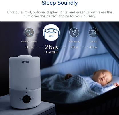 Levoit Smart Humidifiers for Bedroom, Top Fill, Essential Oil Diffuser