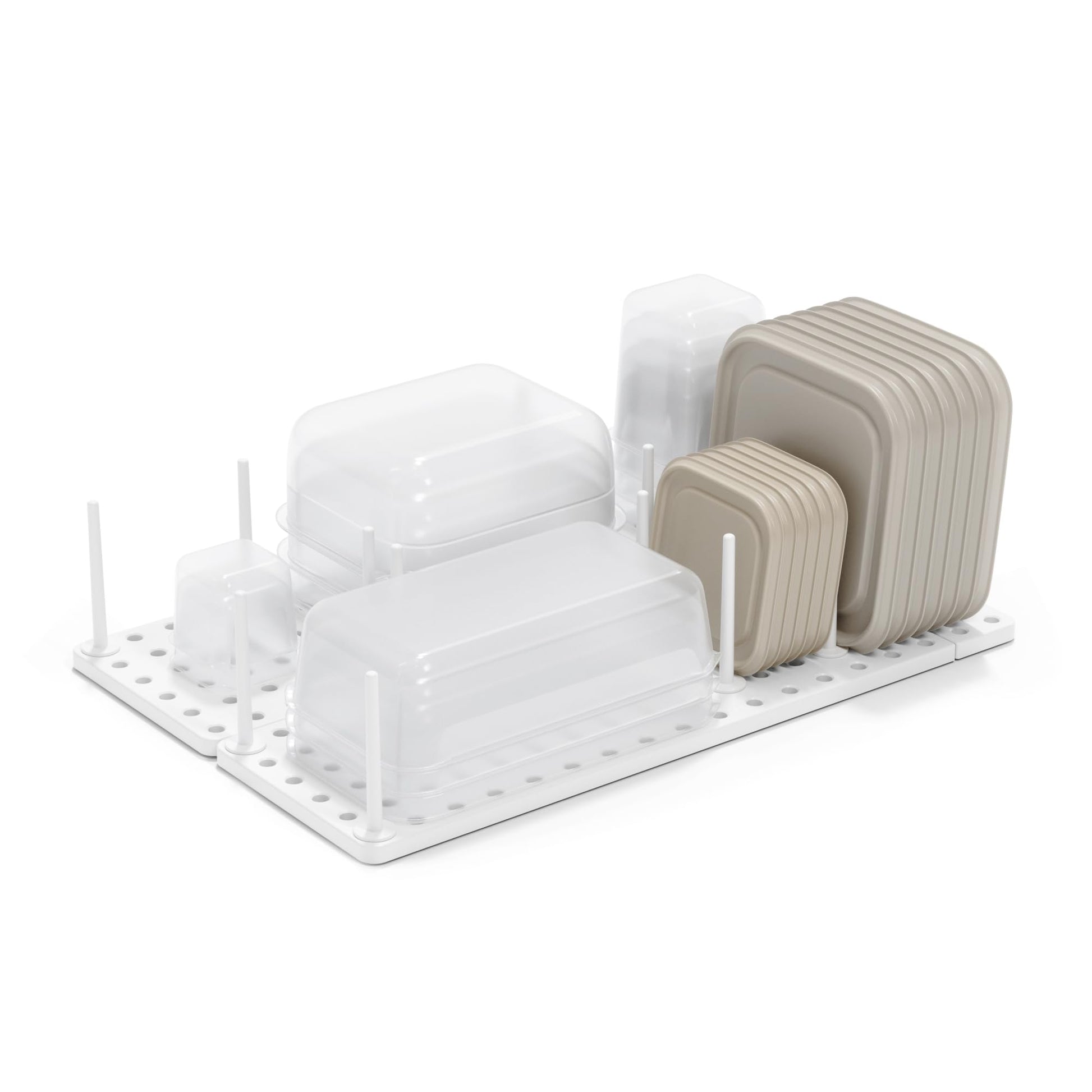 Umbra Peggy Kitchen Drawer Cupboard Organizer Tray - Adjustable Storage System For Food Containers, Cookware, Serveware, Utensils and More, White Umbra