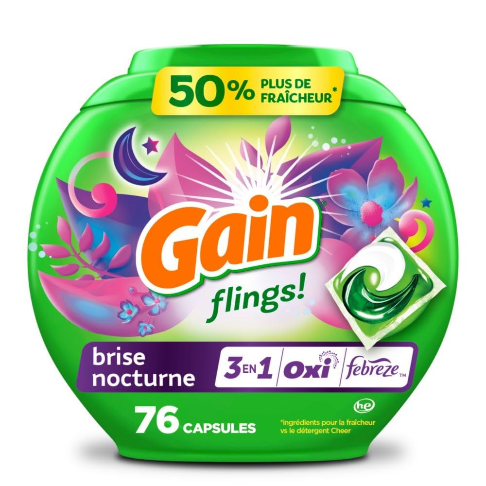Gain Flings Laundry Detergent Pacs, 76 Count, Moonlight Breeze Scent, with Odor Defense