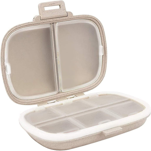 Holii Travel Pill Organizer, 8 Compartments Portable Pill Case, Daily Pill Box to Hold Vitamins, Small Pill Container for Pocket Purse Medicine Organizer（Khaki） - Available at All In One Marketplace Canada
