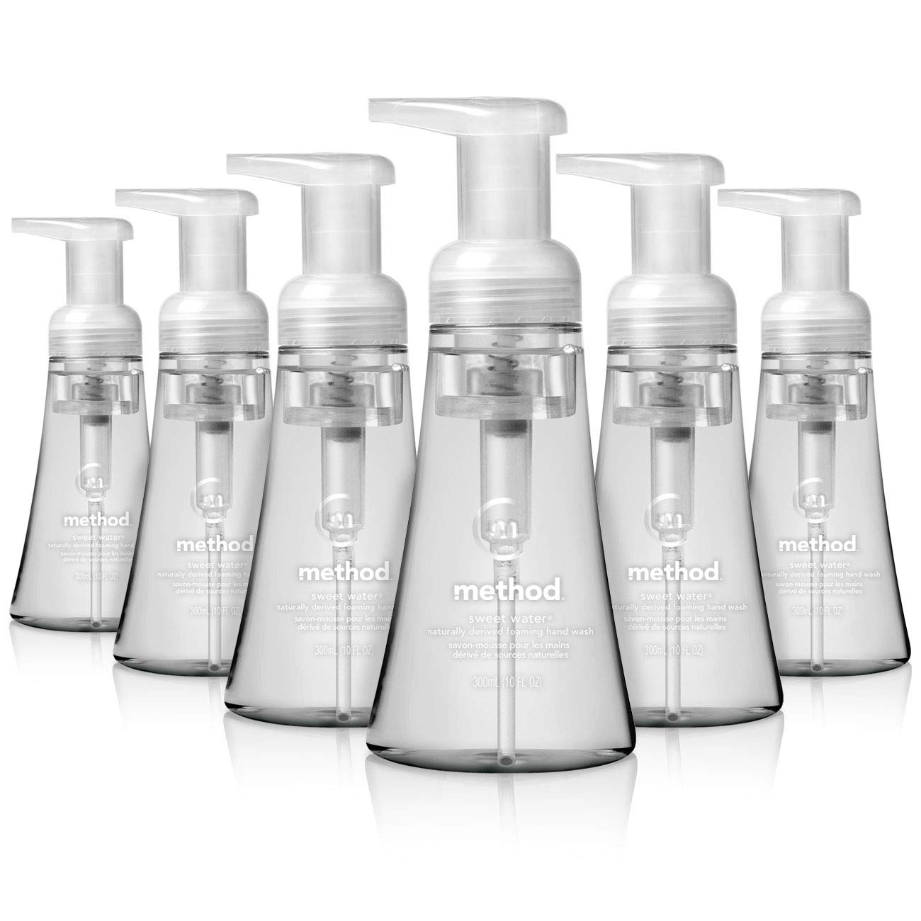 method Foaming Hand Soap, Biodegradable Formula with Foaming Soap Dispenser Made of 100% Recycled Plastic, Sweet Water Scent, 300 ml Soap Pump Bottles, 6 Pack Method