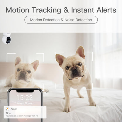 360° View 2K Pet Camera with Phone App 2 Pack, Indoor Security Camera, Baby Monitor, Motion Tracking, Pan/Tilt, Night Vision, Two-Way Audio, Works with Alexa, 2.4G WiFi Only (P2T 2PC)