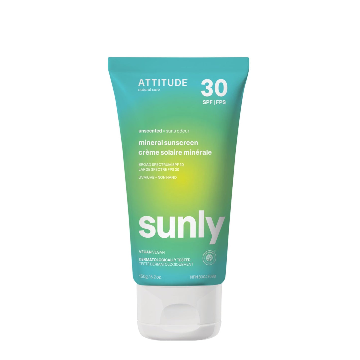 ATTITUDE Mineral Sunscreen SPF 30, Zinc Oxide Broad Spectrum UVA/UVB Protection, Face & Body, Dermatologically Tested, Vegan, Unscented, 150 g - Available at All In One Marketplace Canada