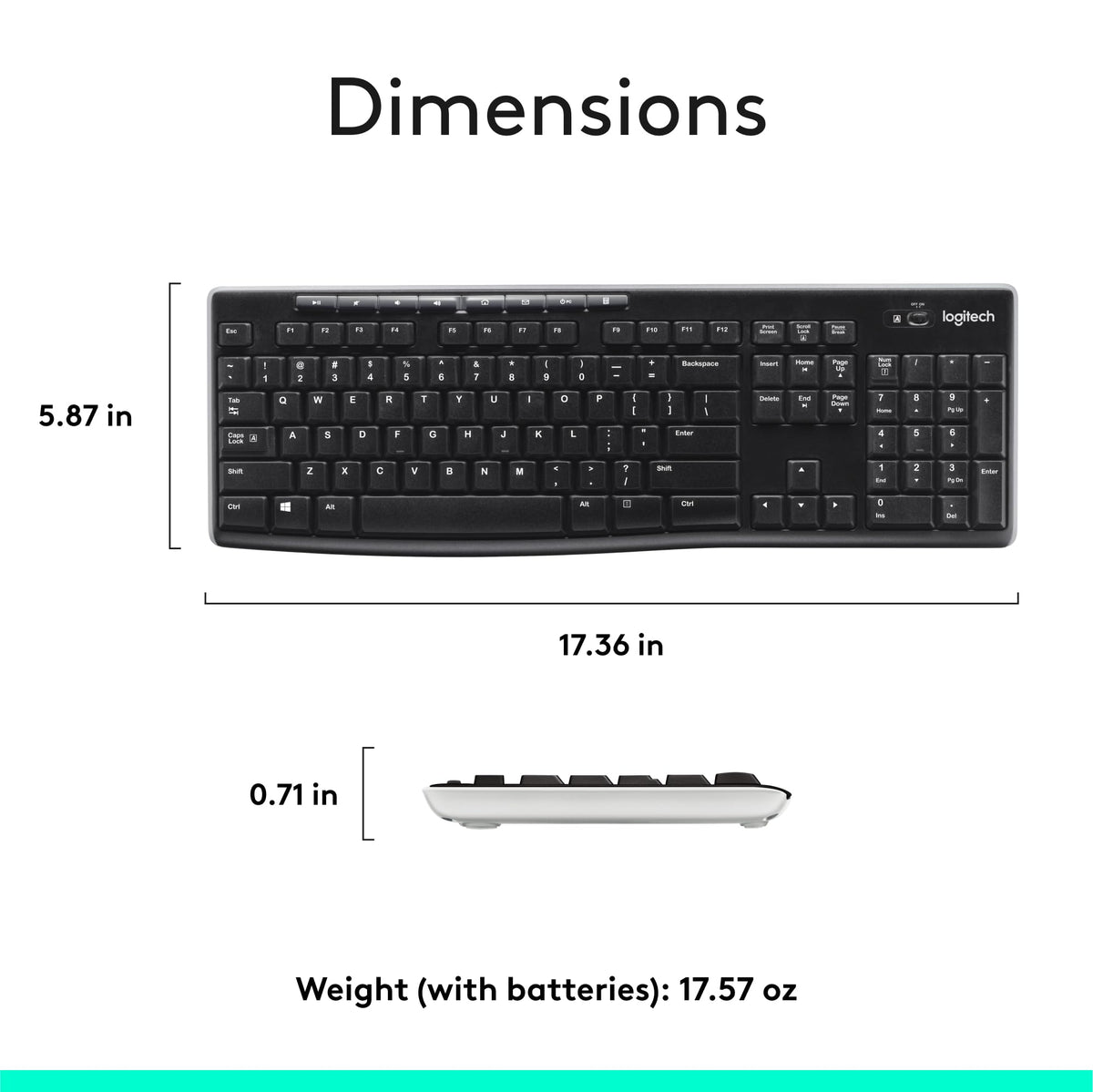 Logitech K270 Full Size Wireless Keyboard for Windows - Black
