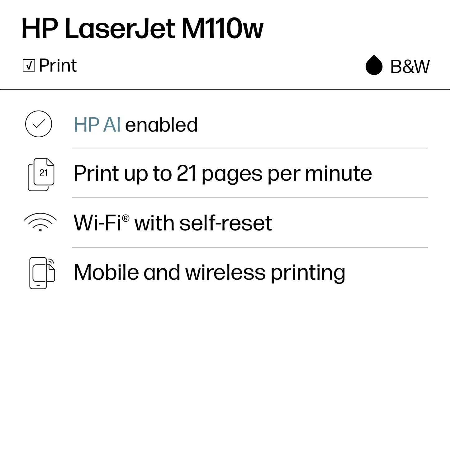 HP LaserJet M110w Wireless Black & White Printer HP