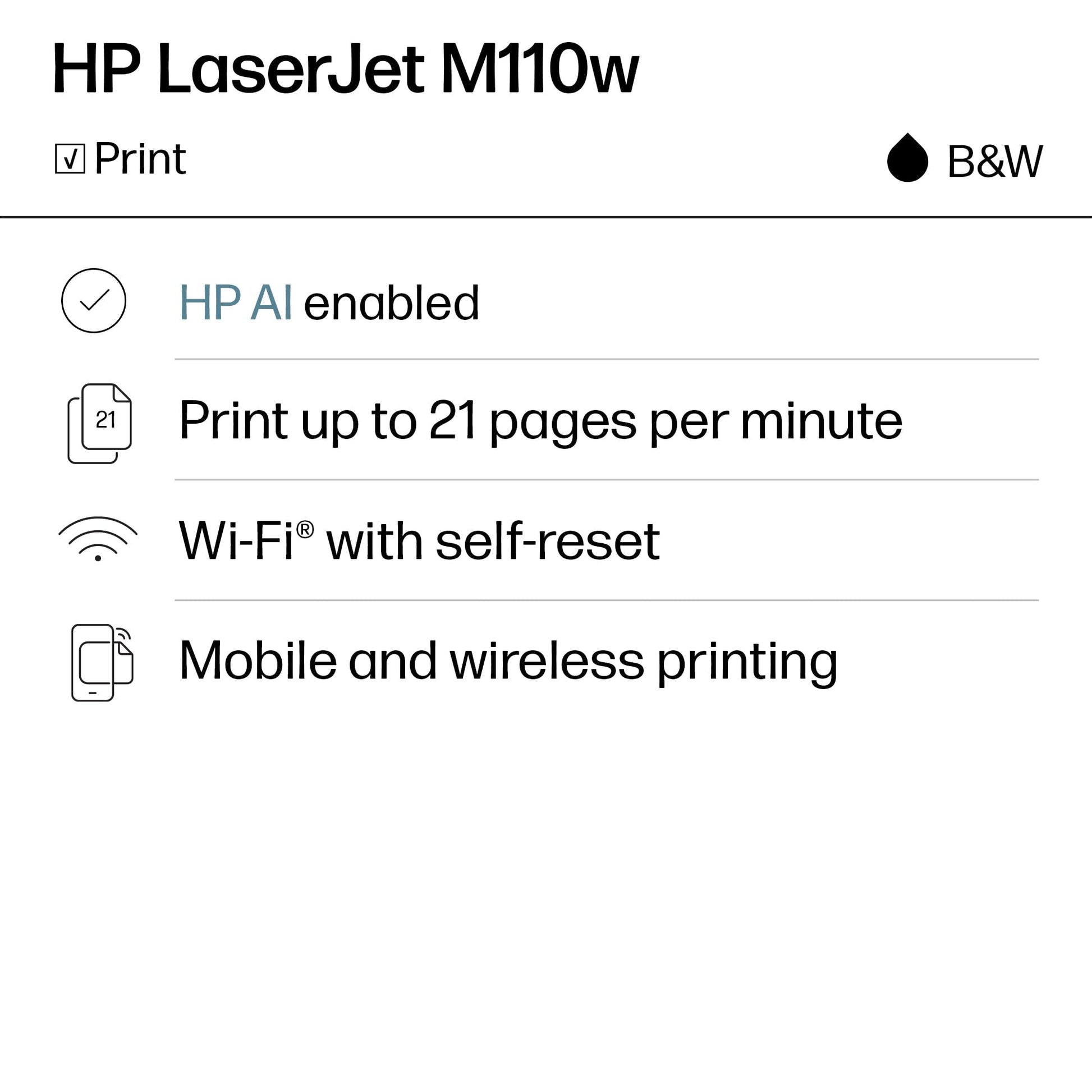 HP LaserJet M110w Wireless Black & White Printer HP