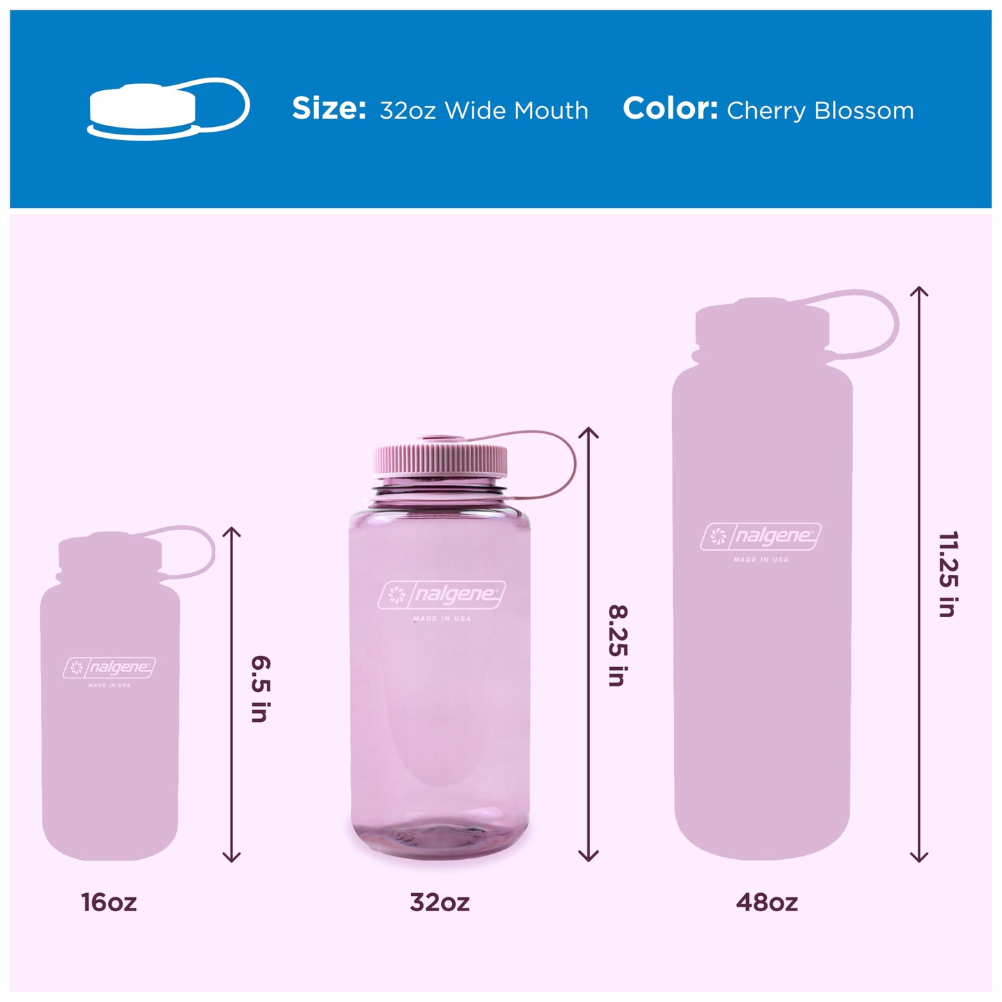 Nalgene 32 oz Wide Mouth Water Bottle BPA-Free, Durable & Leak Proof, Lightweight Bottle for Hiking & Gym, Work & Travel, Cherry Blossom