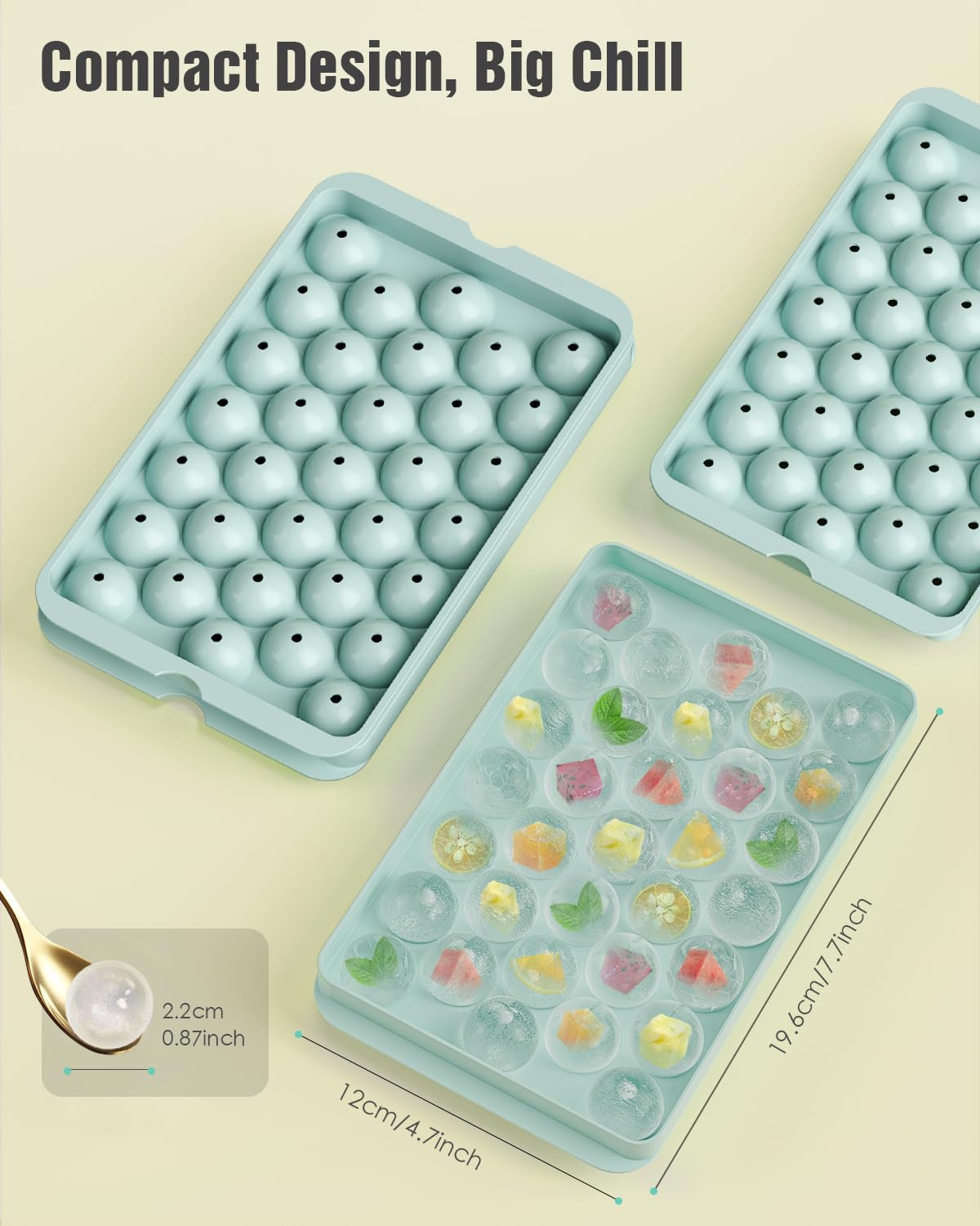 Round Ice Cube Trays with Lid and Bin - 3 Stackable Trays Small Circle Ice Maker Molds for Freezer, 99pcs Round Ice Balls for Chilling Whiskey, Cocktails, Coffee - Easy-Release Sphere Ice Tray - Available at All In One Marketplace Canada