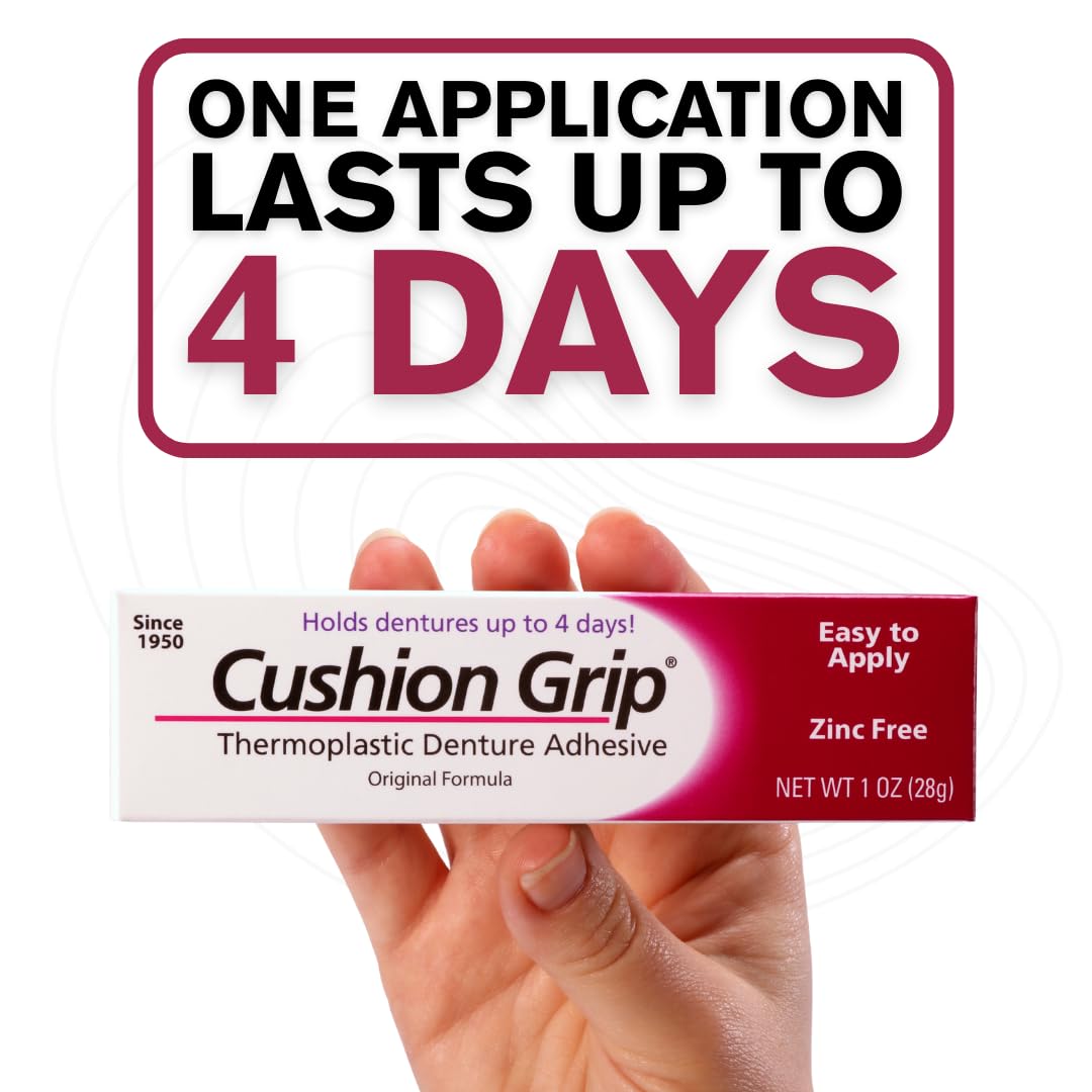 Cushion Grip Thermoplastic Denture Adhesive – Refits & Tightens Loose Dentures, Works Like a Denture Reliner for a Long-Lasting, Secure Fit, Cushions Gums, Waterproof & Zinc-Free - 1 oz - Available at All In One Marketplace Canada