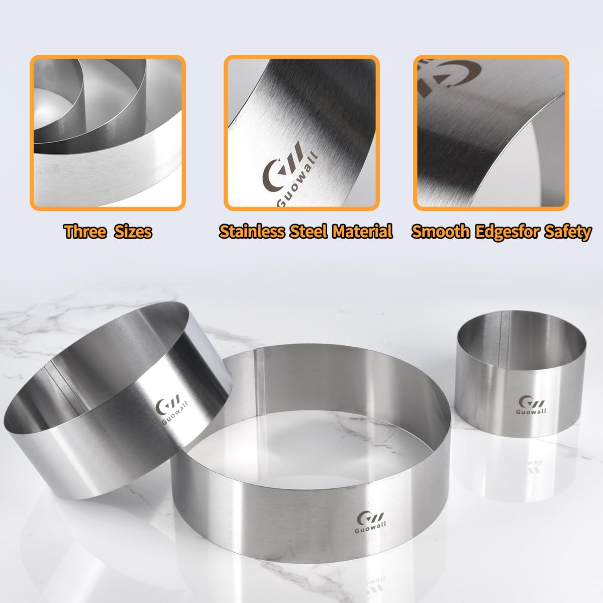 Guowall 4/6/8 inch Cake Rings for Baking Stainless Steel Mousse Ring Mold 3 Sizes Round Pastry Biscuit Cutter - Height 6 cm 🍁 All In One Marketplace Canada