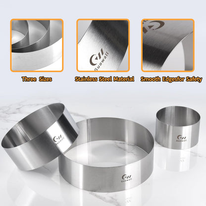 Guowall 4/6/8 inch Cake Rings for Baking Stainless Steel Mousse Ring Mold 3 Sizes Round Pastry Biscuit Cutter - Height 6 cm 🍁 All In One Marketplace Canada