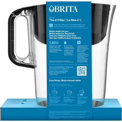Brita 10 Cup Filter Pitcher with Smart Light Indicator, Reduces Chlorine taste and odour from Tap Water, Filters 151 Litres, Huron, Black