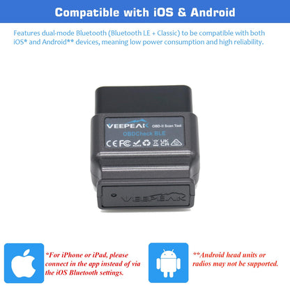 VEEPEAK OBDCheck BLE Bluetooth OBD2 Scanner Car OBD II Diagnostic Scan Tool Check Engine Code Reader for iOS and Android