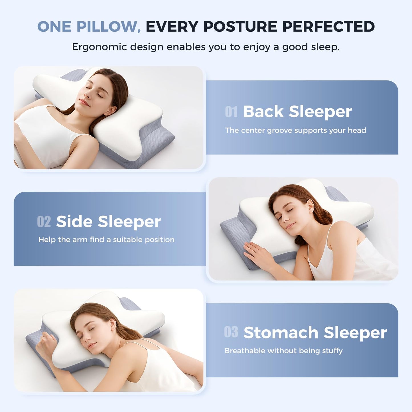 Missleep Cervical Neck Pillow,Memory Foam Pillows for Relieving Neck and Shoulder Pain, Neck Support Pillow for Side Sleepers, 2 Heights Ergonomic Pillow with Breathable Ice Silk Cover White - Available at All In One Marketplace Canada