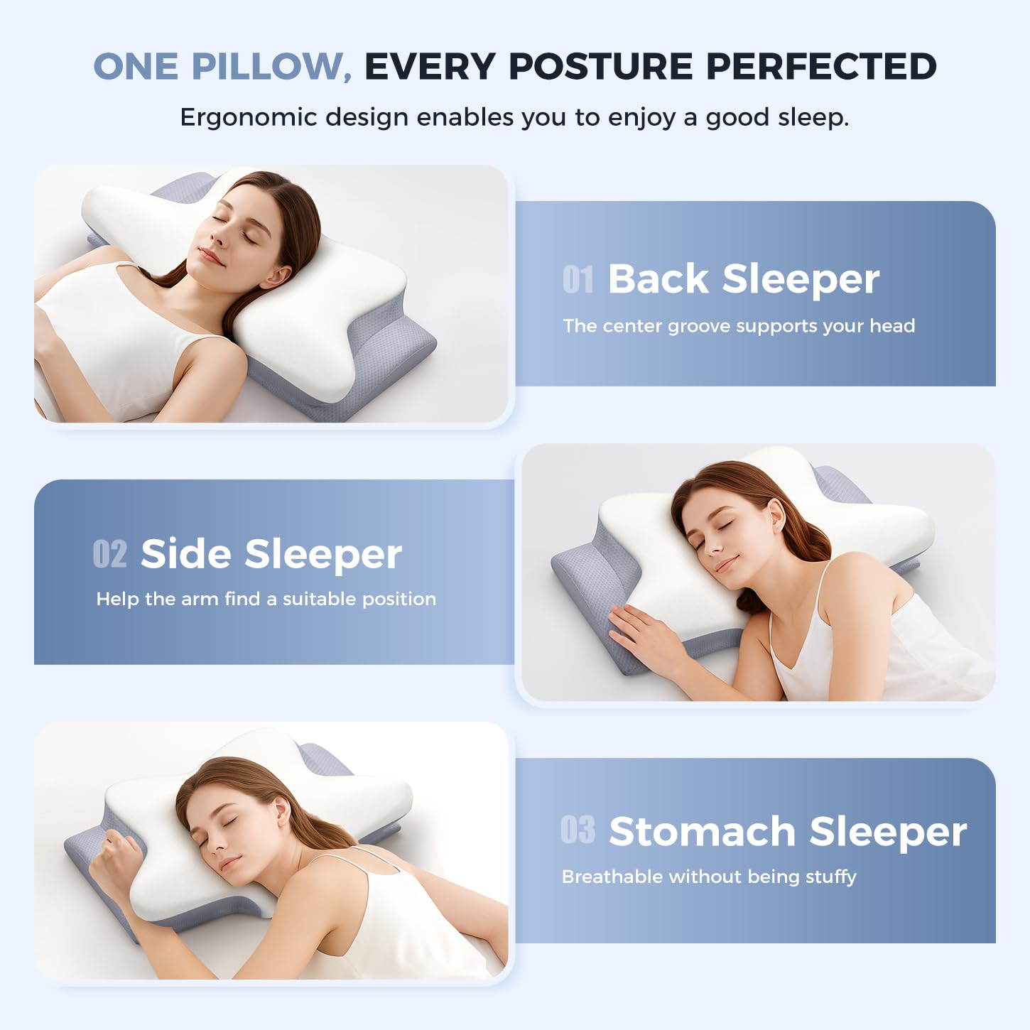 Missleep Cervical Neck Pillow,Memory Foam Pillows for Relieving Neck and Shoulder Pain, Neck Support Pillow for Side Sleepers, 2 Heights Ergonomic Pillow with Breathable Ice Silk Cover White - Available at All In One Marketplace Canada