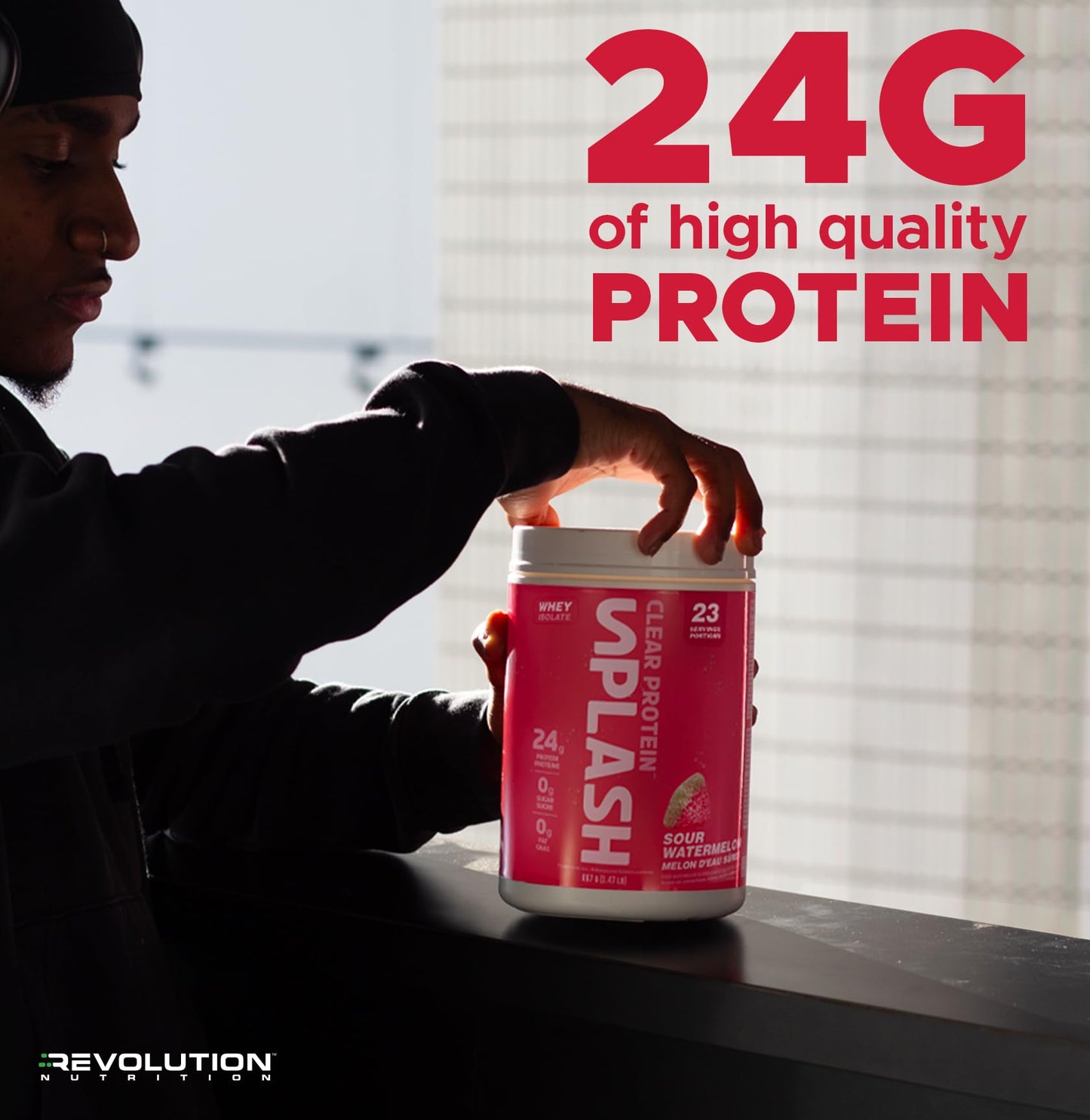Revolution Nutrition Splash Clear Isolate Protein Powder – 100% Clear Whey, Candy Peach Flavor, 24g Protein Per Serving, Zero Sugar & Zero Carb, 667g (23 Servings)