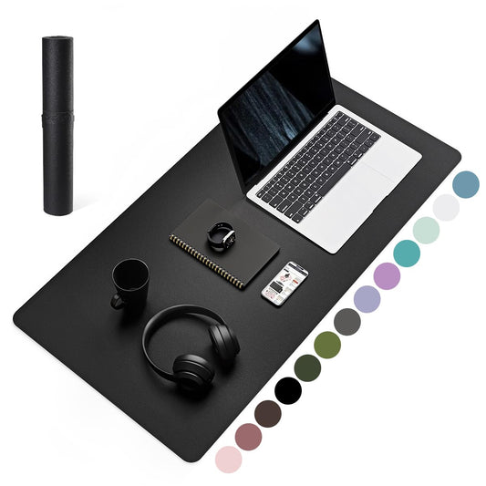 Non-Slip Desk Pad,Mouse Pad,Waterproof PVC Leather Desk Table Protector,Ultra Thin Large Desk Blotter, Easy Clean Laptop Desk Writing Mat for Office Work/Home/Decor(Black, 31.5" x 15.7")