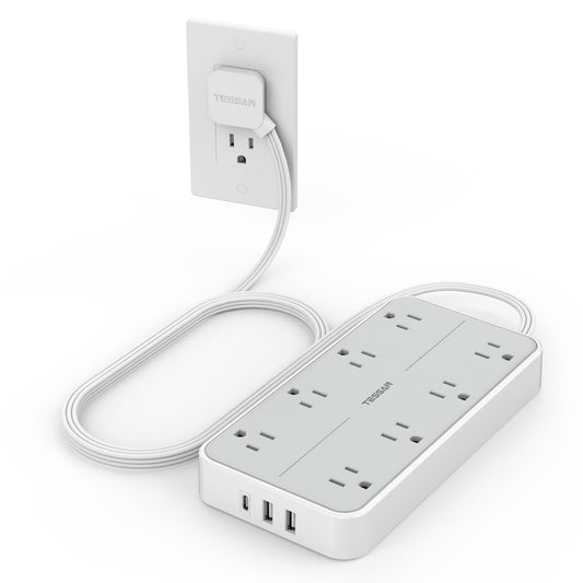 TESSAN Flat Plug Power Bars with Surge Protector 1080J, 6 Ft