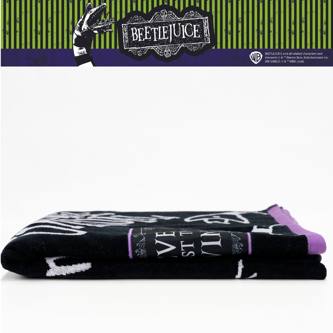 Serviette de bain/plage/piscine Franco Luxe Beetlejuice Halloween Goth, ultra douce, en coton jacquard surdimensionné, 163 cm x 86 cm (Produit sous licence officielle)