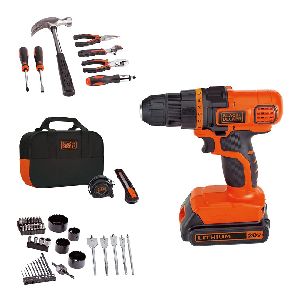 BLACK+DECKER 20V Max Drill & Home Tool Kit, 68 Piece (LDX120PK) BLACK+DECKER