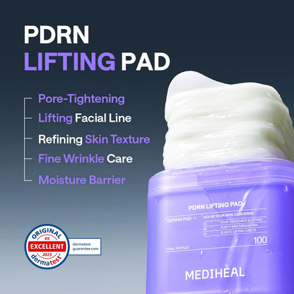 MEDIHEAL PDRN Lifting Toner Pads – Pore Tightening with Plant-Based PDRN, Peptide, Glutathione & PHA, Pore Care, Firming & Wrinkle Care, Stretchy Lifting Fabric, Korean Skin Care, 100 Pads