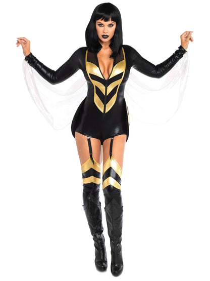 Leg Avenue Women's Hornet Honey Halloween Costume, Black/Gold, Small