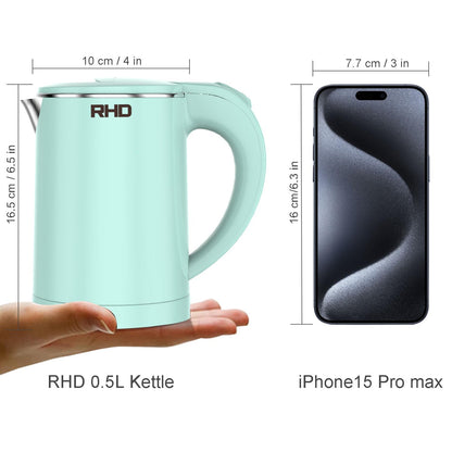 RHD 0.5L Small Portable Electric Kettles for Boiling Water, 304 Stainless Steel Hot Water Dispensers, Fast Boil Teapot, Auto Shut-Off, Perfect For Dorm RV Travel Coffee Tea, Green - Available at All In One Marketplace Canada