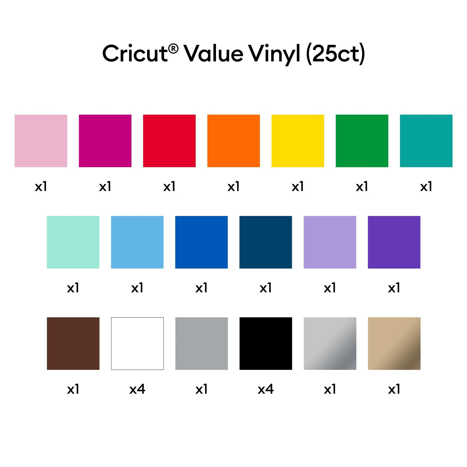 Cricut Value Permanent Vinyl - Rainbow Sampler - 12in x 12in (25 Count) - Available at All In One Marketplace Canada