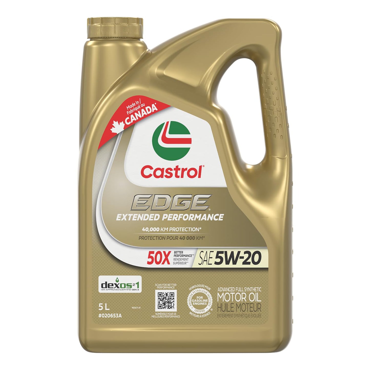 Castrol Edge Extended Performance 5W-20 Advanced Full Synthetic Motor Oil, 5 Litres | Made in Canada Castrol