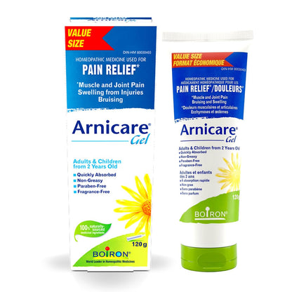 Boiron Arnicare Gel 120g for pain relief, Muscle pain and joint pain. Eases resorption of bruises and inflammatory oedema caused by falls, blows, blunt injury or surgery. 🍁 All In One Marketplace Canada