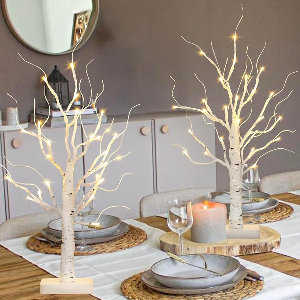 EAMBRITE 2 Pack Lighted Birch Tree, Christmas Artificial Tree Battery Operated Timer with 24 Warm White Lights, Tabletop Tree Christmas Decorations Centerpiece with for Wedding Party Home Room Decor 🍁 All In One Marketplace Canada