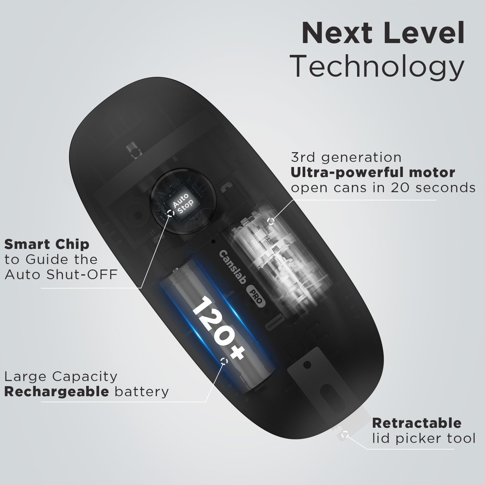 Canslab Ultrablade PRO- Auto Stop Rechargeable Electric Can Opener for Seniors with Arthritis- Battery Automatic Can Opener for Any Size Can - Smooth Edge, Food Safe, Easy Handsfree One Touch, Black - Available at All In One Marketplace Canada