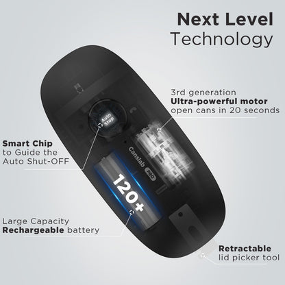 Canslab Ultrablade PRO- Auto Stop Rechargeable Electric Can Opener for Seniors with Arthritis- Battery Automatic Can Opener for Any Size Can - Smooth Edge, Food Safe, Easy Handsfree One Touch, Black - Available at All In One Marketplace Canada