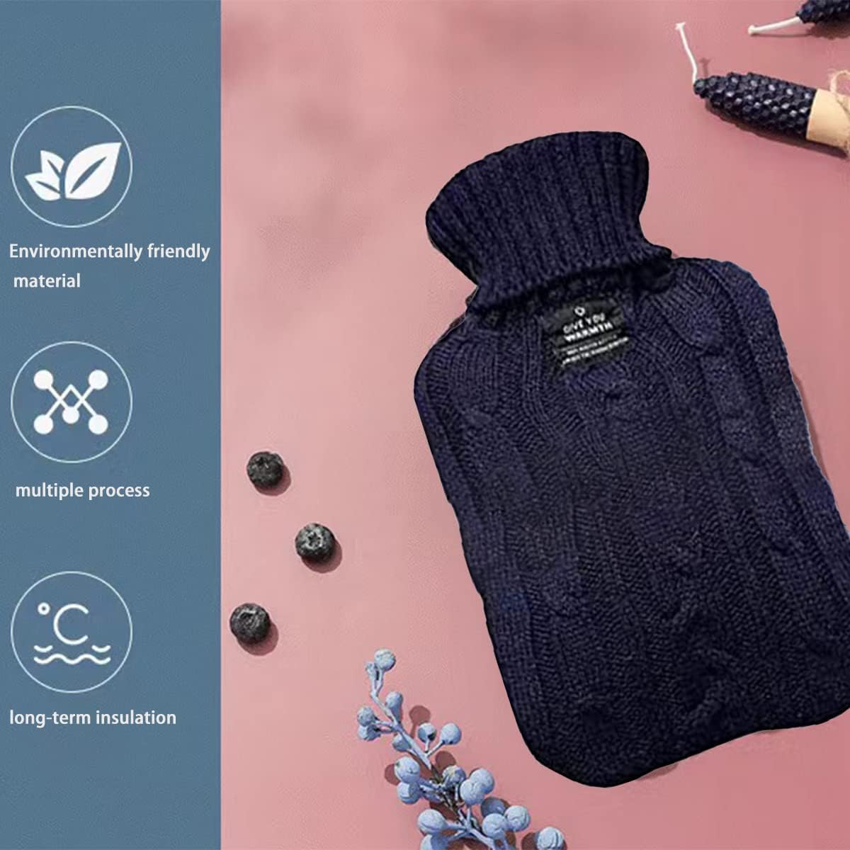 Hot Water Bottle with Soft Cover (2 Liter), Winter Warmer for Hot Compress,Menstrual Cramps,Neck and Shoulder Pain Relief,Hand Feet Warmer (Blue) 🍁 All In One Marketplace Canada