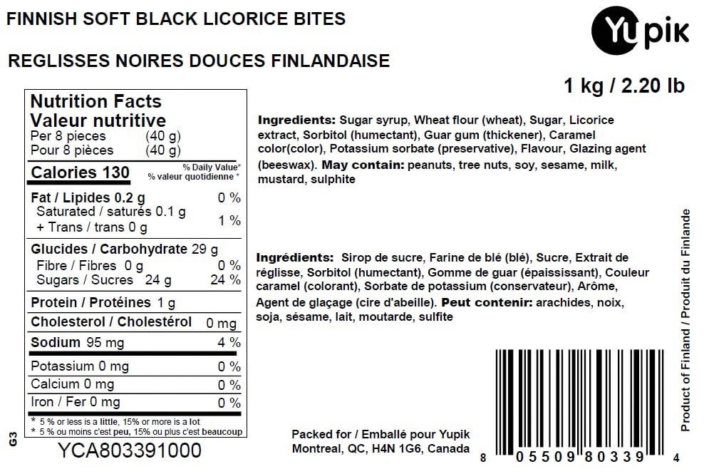 Yupik Finnish Soft Black Licorice Bites, 1 kg, Soft & Chewy Candy, Original Sweet Licorice Flavor, Fun Treat, Delicious Snack, Halloween Treats, Ideal for Gifting & Holidays
