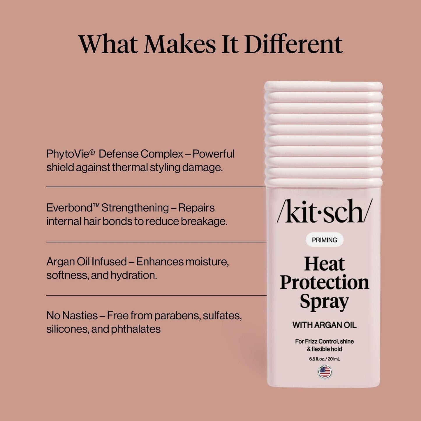 Kitsch Heat Protection Spray for Hair – Heat Protectant for Hair with Argan Oil – Styling Hair Spray for Frizz Control, Shine & Damage Protection – Protects Strands | Ideal Gifts for Women – 201ml - Available at All In One Marketplace Canada