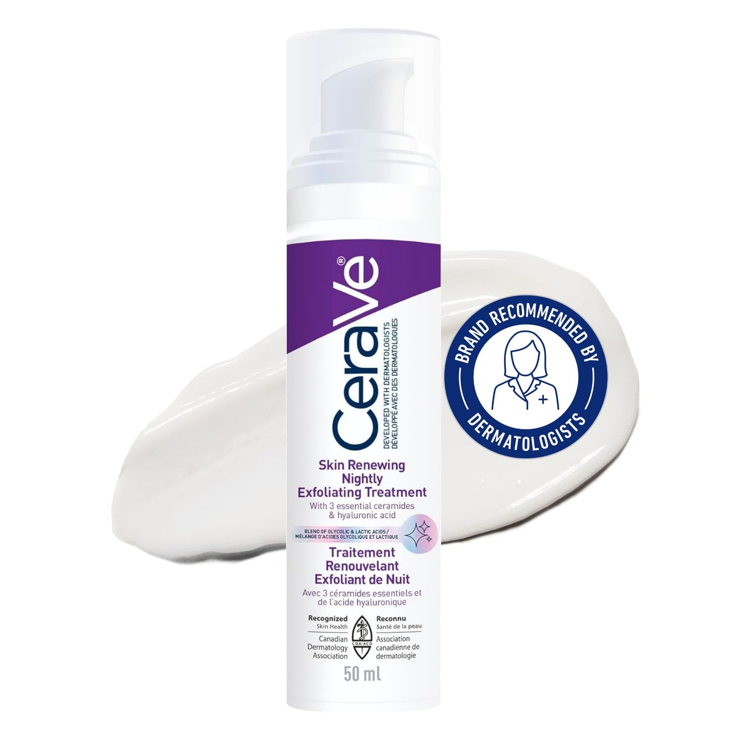 CeraVe Skin Renewing Nightly Exfoliating Treatment for Healthy Aging, Fine Lines, Wrinkles, Dullness and Pores. Face Serum with Glycolic Acid, Hyaluronic Acid & Ceramides, Fragrance-Free, 50ml - Available at All In One Marketplace Canada