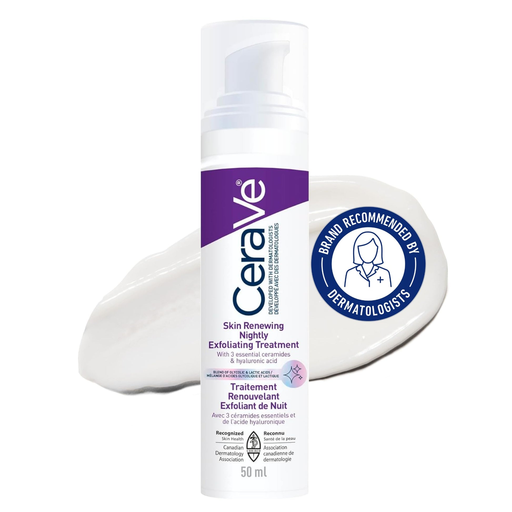 CeraVe Skin Renewing Nightly Exfoliating Treatment for Healthy Aging, Fine Lines, Wrinkles, Dullness and Pores. Face Serum with Glycolic Acid, Hyaluronic Acid & Ceramides, Fragrance-Free, 50ml - Available at All In One Marketplace Canada